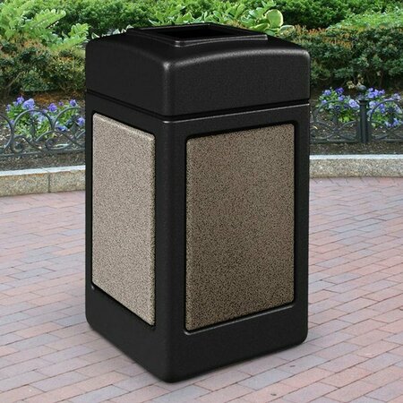 COMMERCIAL ZONE CZ 720352 StoneTec 42 Gallon Black Square Decorative Waste Receptacle with Riverstone Panels 278720352